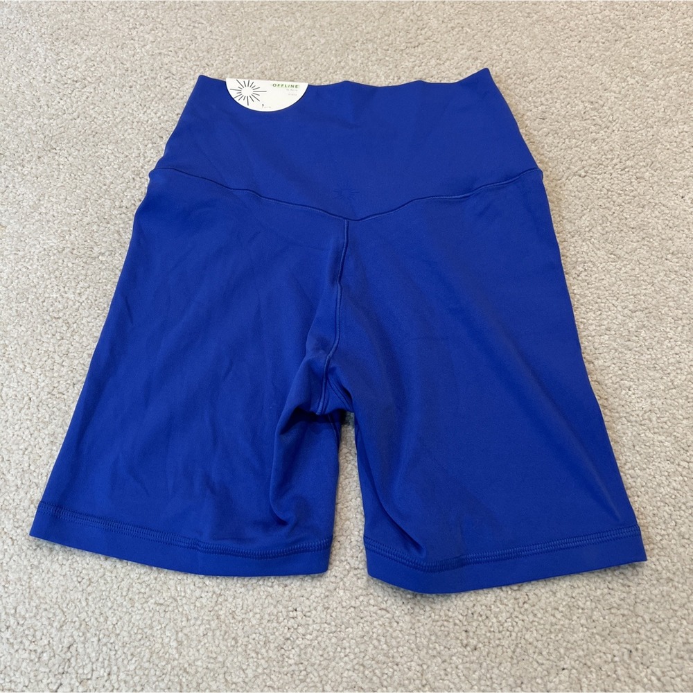 Offline By‎ Aerie Real Me Crossover Bike Shorts Size Small Blue 5" Hi Rise - Picture 4 of 6
